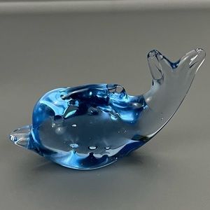 Hand Blown Art Glass Light Blue Whale Paperweight